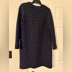 COS Dark Blue Long Sleeve Dress with White Dots